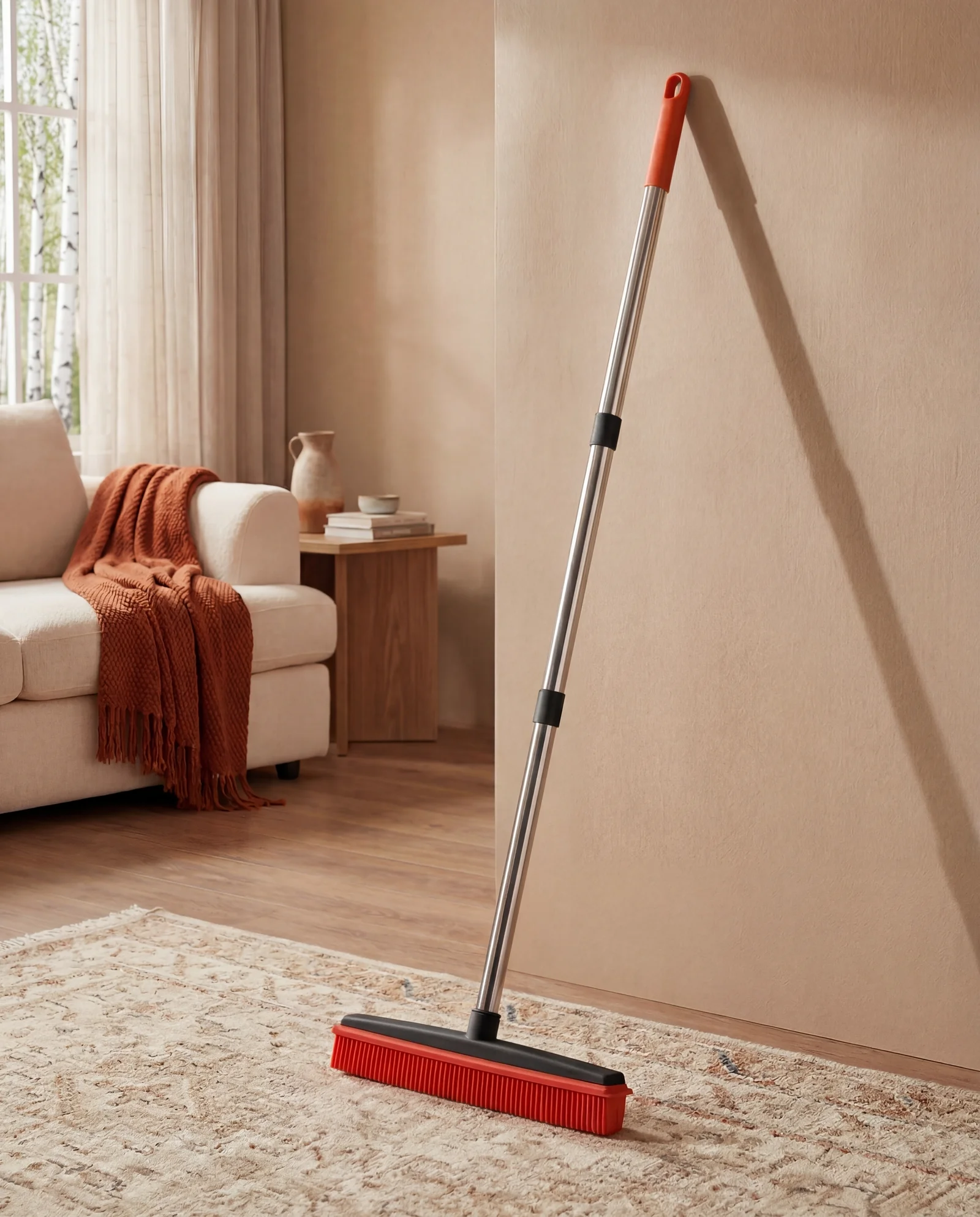 The Floor Sweep — rubber broom on carpet with pet hair