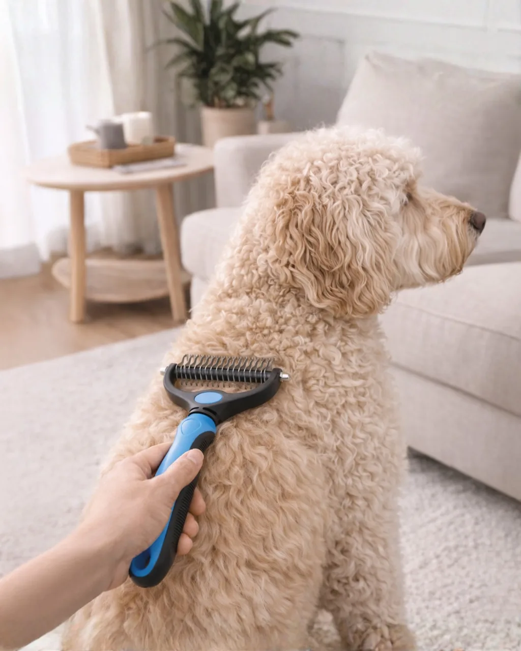 Grooming a doodle with The Grooming Rake